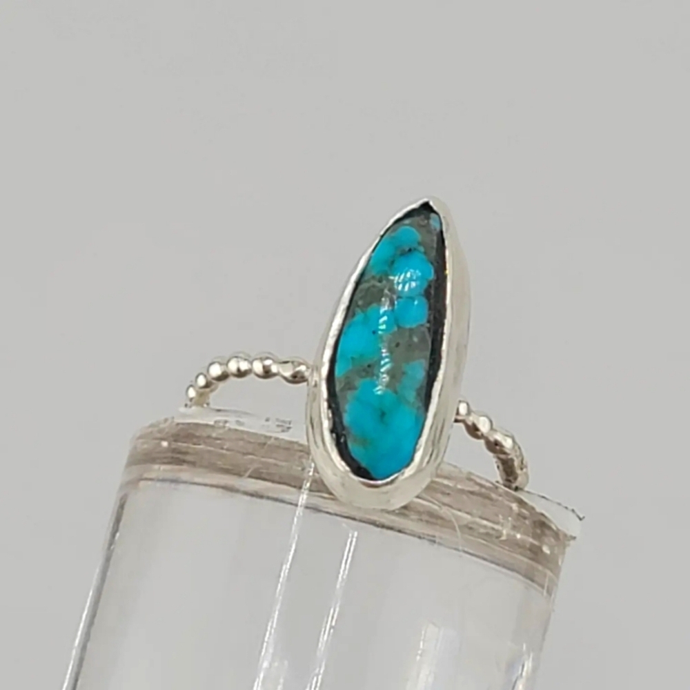 TURQUOISE BOHEMIAN HANDMADE RING IN .925 STERLING SILVER METAL SIZE 7.5